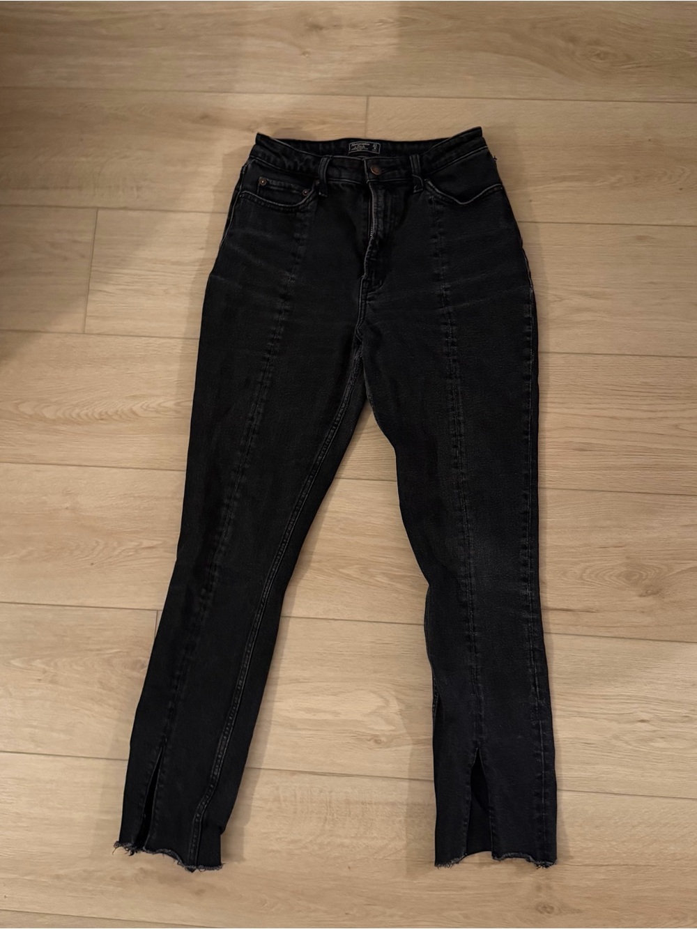 Abercrombie & Fitch High-Rise Black Jeans with Front Hem Slits